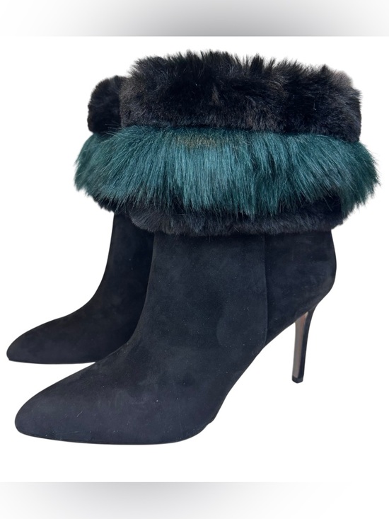 Sam Edelman Shoes - Sam Edelman OLEANA Heeled Booties Size 9 Black Green Faux Fur Real Suede Boots